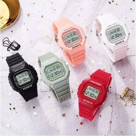 COD AR18 Jam Tangan Digital Rubber Pria Wanita Segi Dw 5600 Grosir Karet Rubber Sport Led Korea Sport Elektronik Motif Bunga Dan Polos Style Couple Anak Anak Remaja Murah
