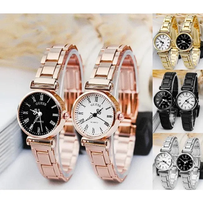 COD Jam Tangan Wanita Analog Quartz Casual Fashion Strap Rantai Stainless Steel Couple Pria RM099