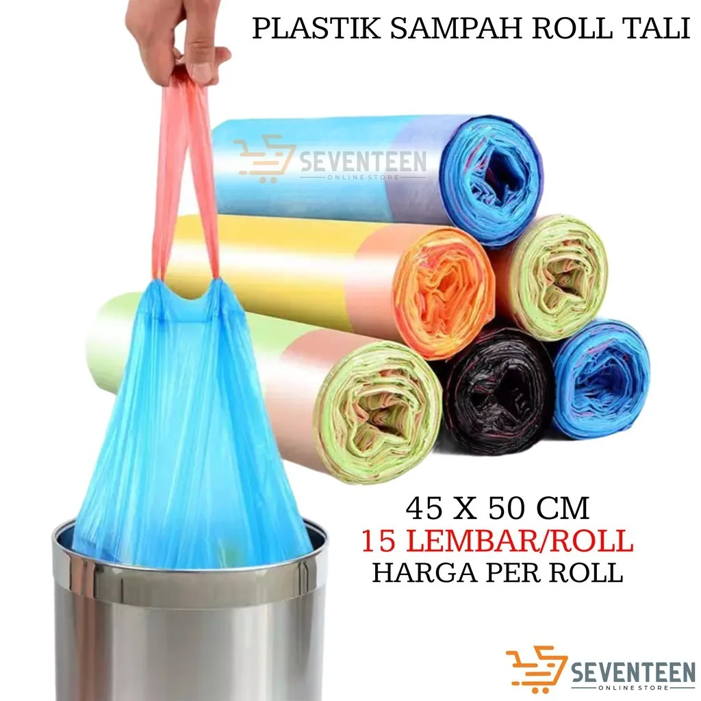 KANTONG SAMPAH PLASTIK ROLL / PLASTIK SAMPAH TALI / TRASH PLASTIC LEMBARAN ROL 45X50CM ISI 15 LEMBAR GULUNG
