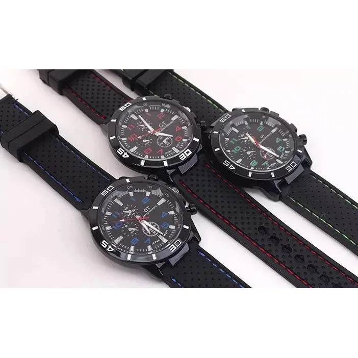 AR18 - COD JAM TANGAN PRIA DONI SPORT CHRONO GT GRAND TOURING KOREA FASHION QUARTZ SILIKON / Jam Tangan Pria
