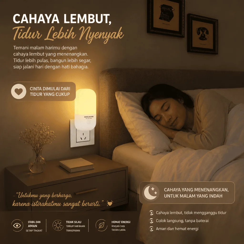 Lampu Tidur Kamar Colokan LED Night Light Aesthetic Tempel Dinding Mini 1W