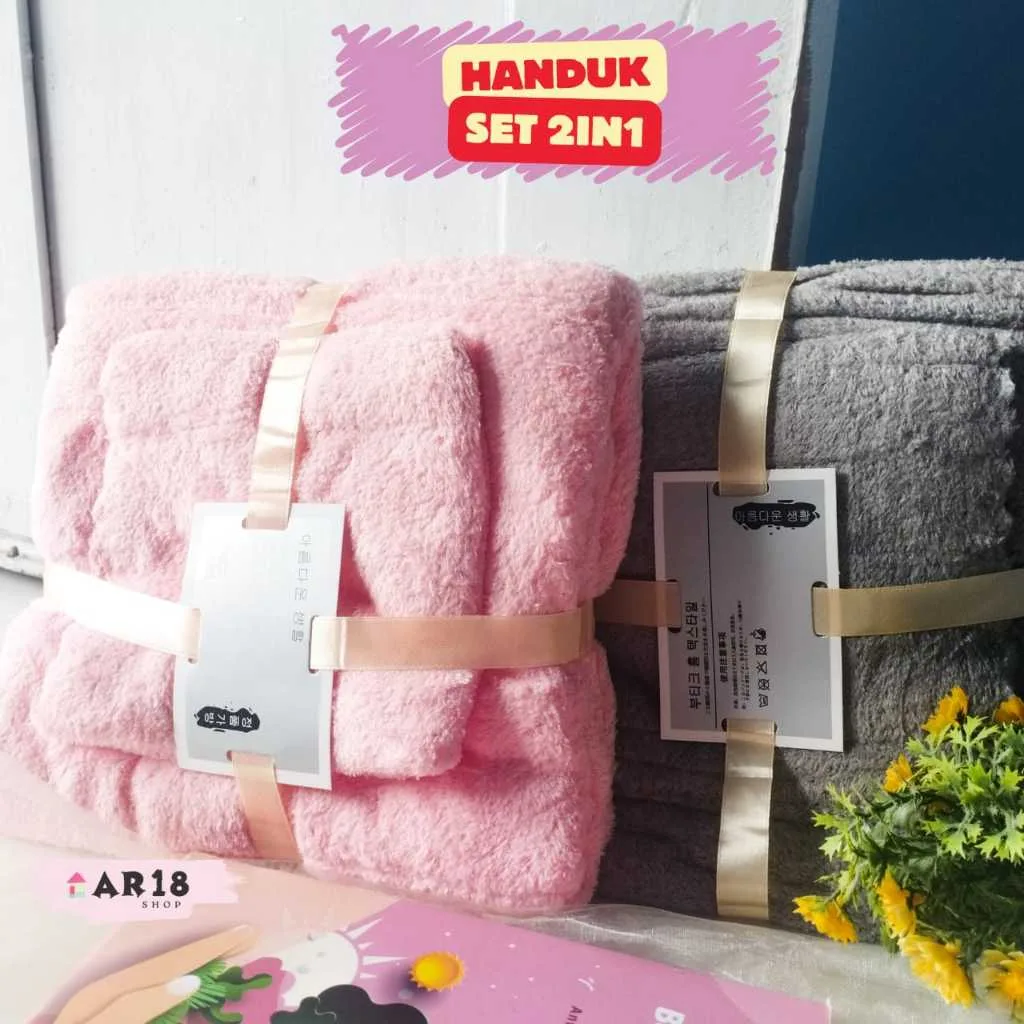 AR18 - HANDUK MANDI TOWEL / HANDUK BADAN DEWASA SET 2IN1 / ANDUK WAJAH BAHAN LEMBUT HAND TOWEL AND CO / KADO PERNIKAHAN