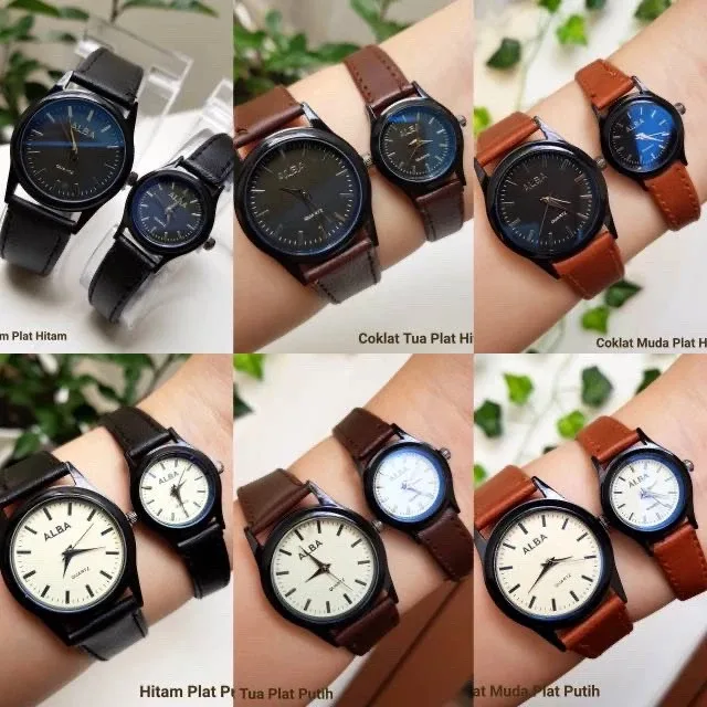 COD AR18 Jam Tangan Couple Alba Vintage Casual Grosir Kulit Premium Analog Pria Wanita Pasangan Terbaru Anak Remaja Murah Premium