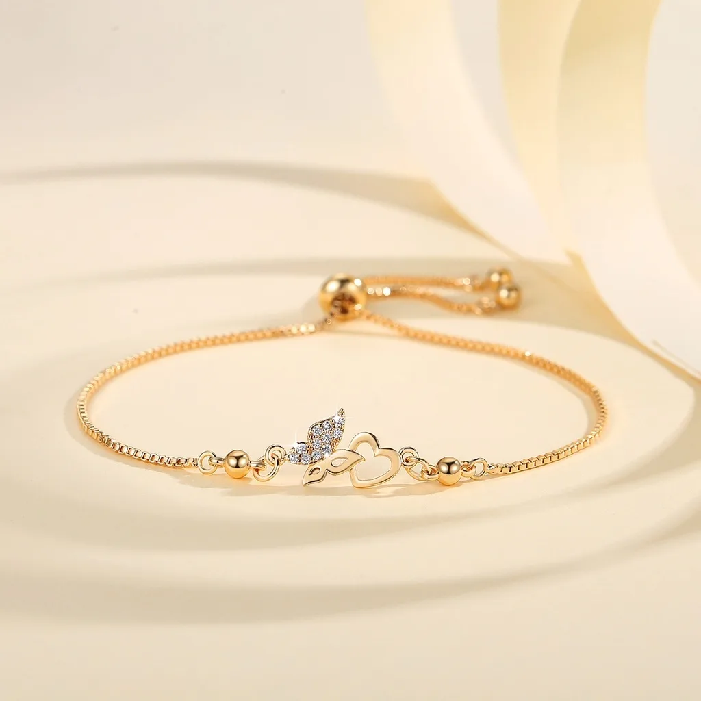 COD AR18 Jewelry Gelang Cincin Hati Wanita Titanium Anti Karat Wanita Adjustable Gold Liontin Berlian Aksesoris Fashion Gelang Kupu Lapis Emas