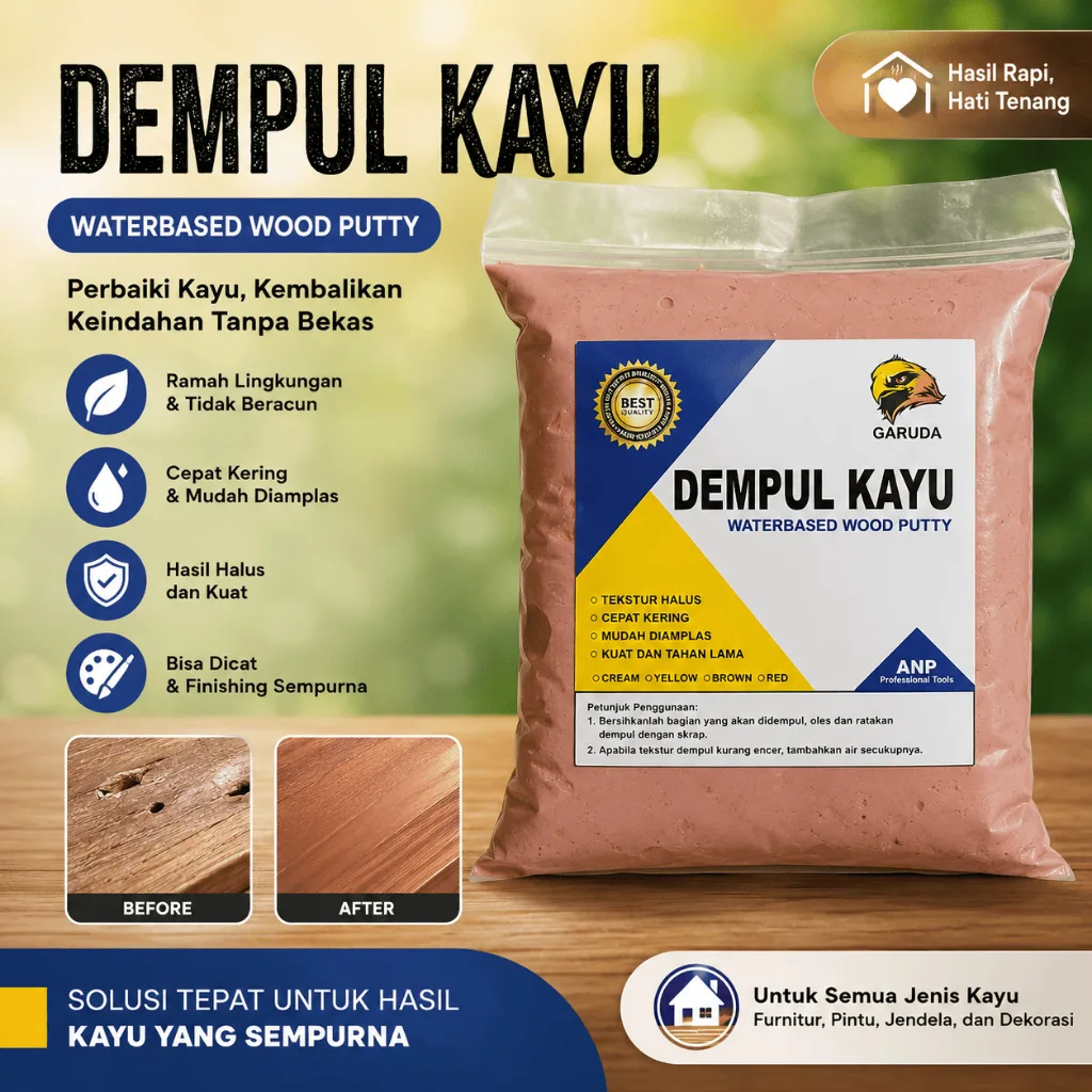 Garuda Dempul Kayu Siap Pakai Instan Wood Filler Water Based Tahan Air - Lem Kayu Keropos Triplek 425gr