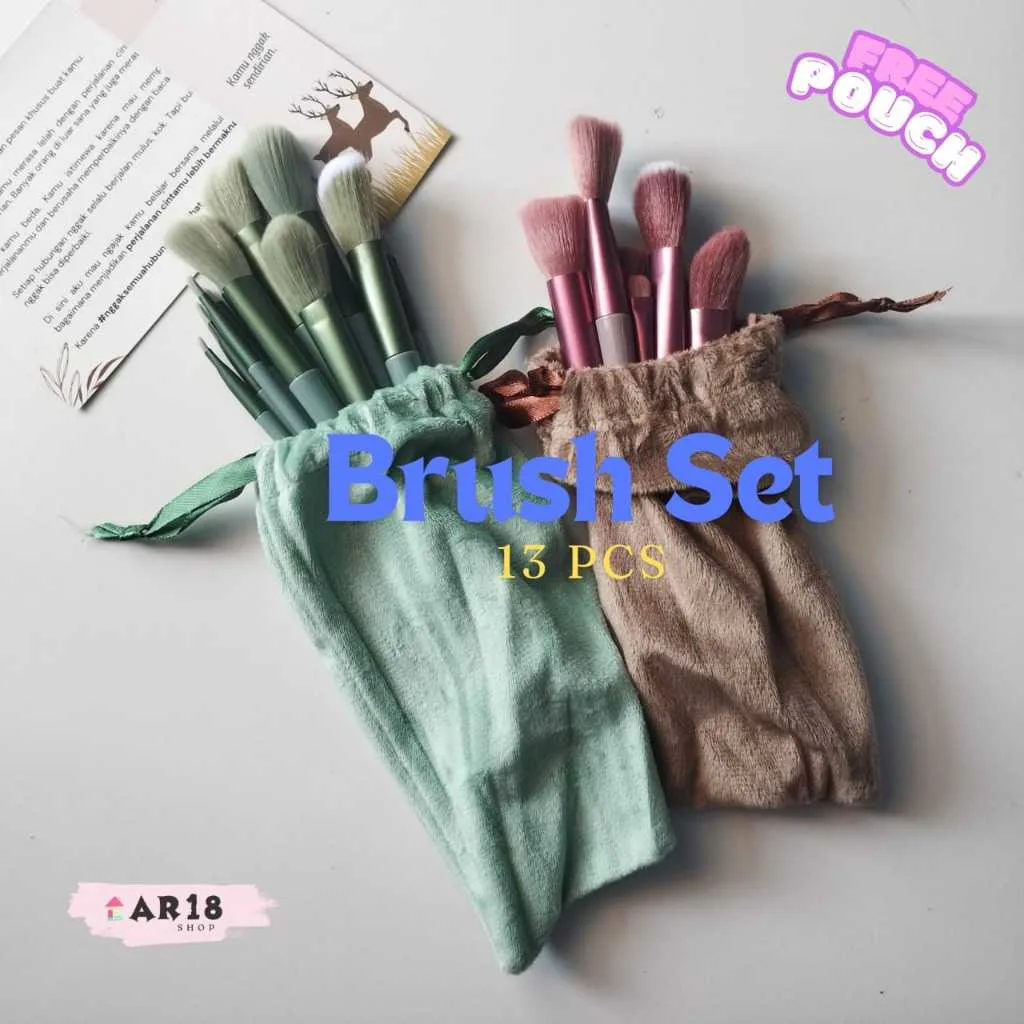 AR18 - Makeup Cewek Bulu Tebal Brush One Set 13PCS Kosmetic Powder Eye Shadow Foundation Blusher Blending Beauty Tools Portable Halus Lembut Kualitas