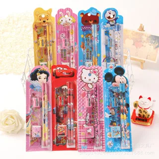 COD AR18 Stationery Set 5 In 1 Alat Tulis Paket Anak Sekolah Penghapus Penggaris Pensil Serutan Karakter Lucu
