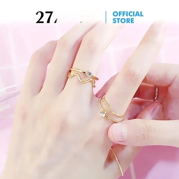 COD AR18 Cincin Perak Wanita 5 PCS Cincin Wanita cantik Aksesoris Fashion Wanita