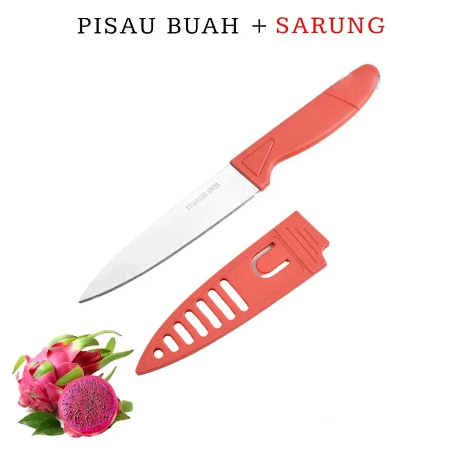 COD AR18 Pisau Dapur Stainless Pisau Sayur Kupas Buah / Pisau Sarung Warna Pisau Talenan Dapur Set Murah