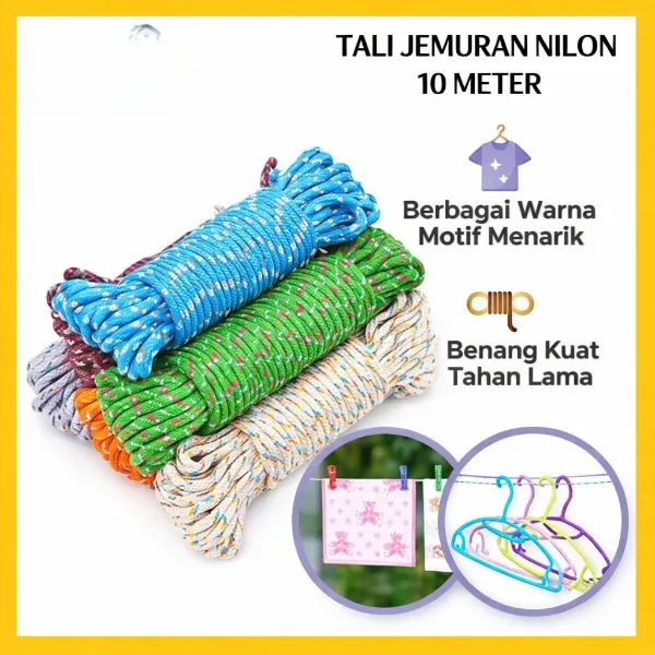COD Tali Jemuran Baju 5 Meter & 10 Meter Nylon Woven Ikat Tambang Praktis Anti Slip Kuat Multifungsi 5m 10m