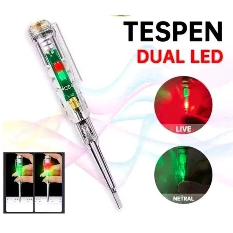 Tespen Obeng Minus Test Pen Listrik Indikator Dual LED Merah Hijau drei Tester Sensor Detektor Viral