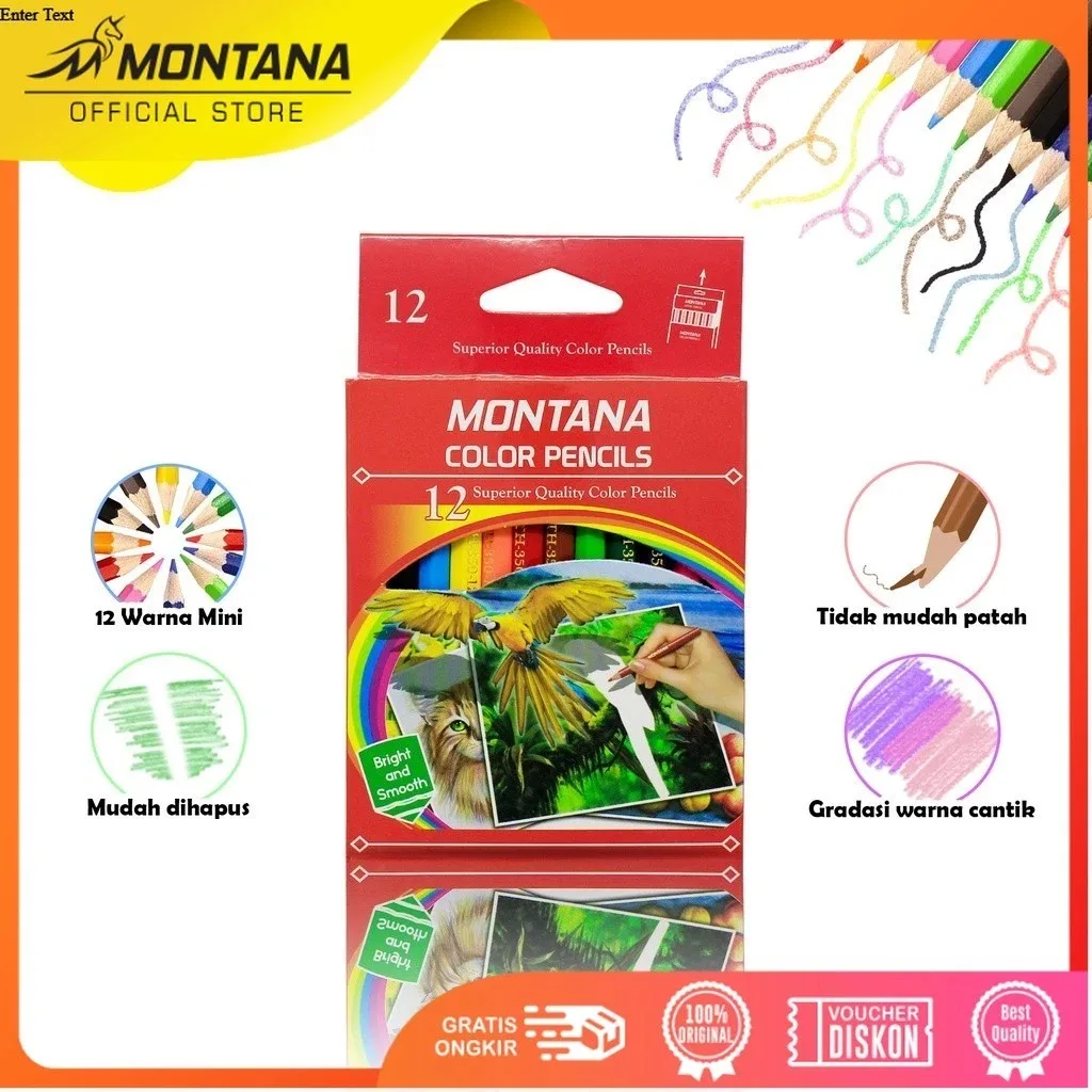 COD MONTANA Pensil Warna Superior Quality 12 Colored Pencils Long Lasting Bright Color TH-350