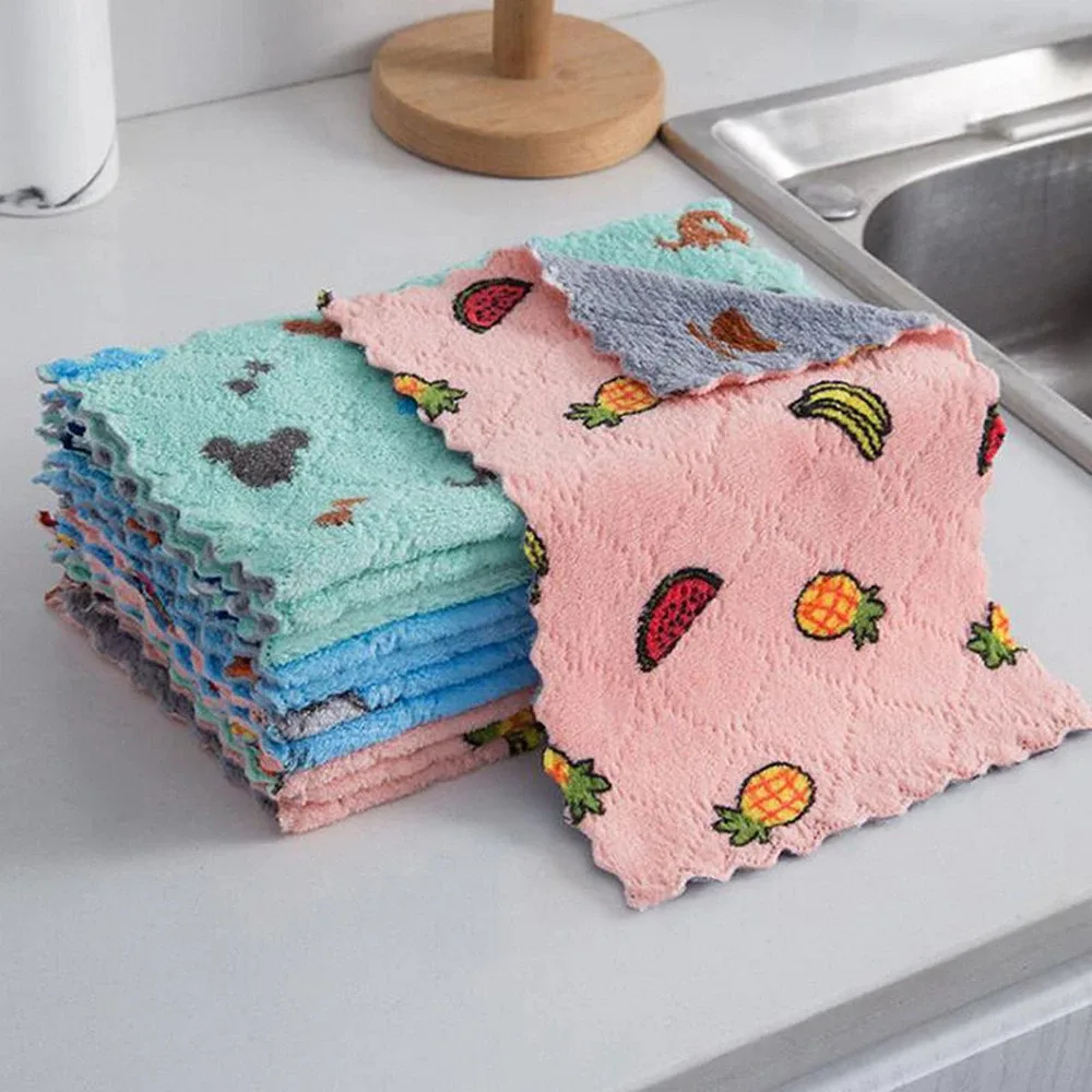 Lap Dapur Microfiber Anti Minyak - 2 Sisi Serap Air, Motif Buah, Ukuran 25x25cm