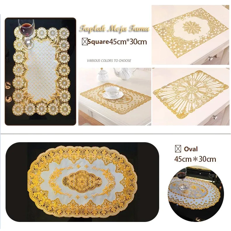COD AR18 Taplak Meja Tamu Gold Silver Kotak Dan Oval Souvenir Pernikahan Table Mat Ukuran 45 X 30 Cm