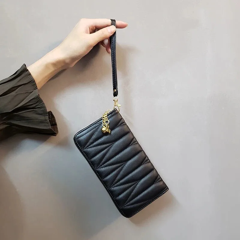 COD AR18 Dompet Panjang Wanita Zipper Fashion Korea Style Hitam Motif Dompet Clutch Cewek 1 Resleting Pu Multifungsi